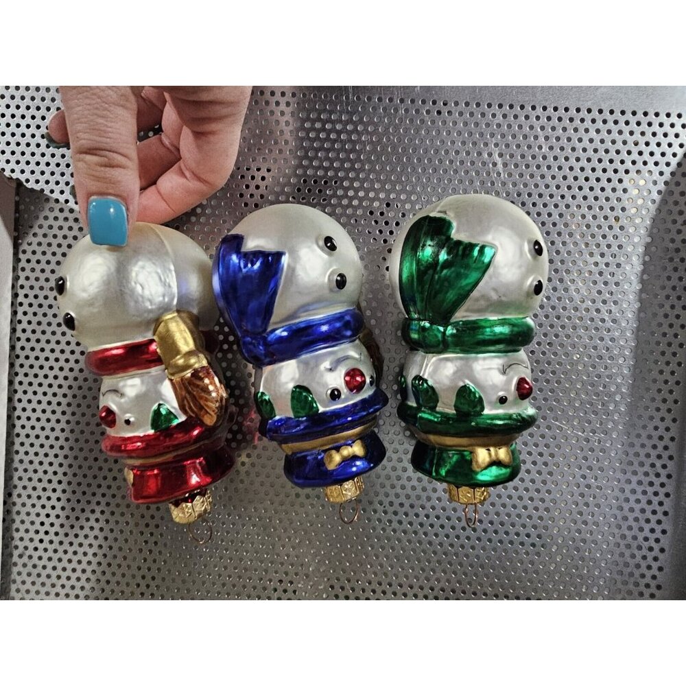Made In Poland Set Of 3 Snowman Christmas Glass Ornaments Unbranded Vintage